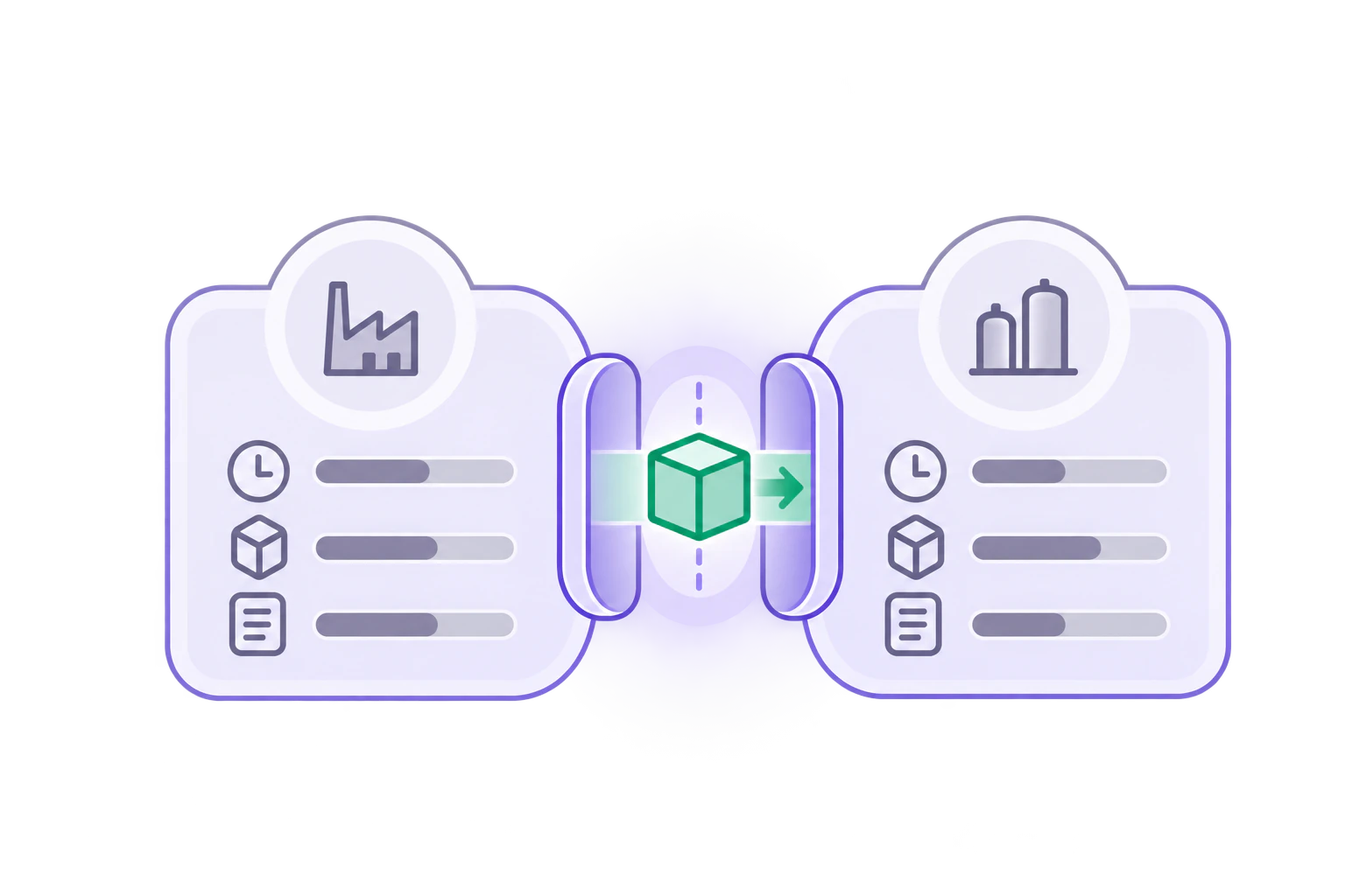 Cross-company constraints icon showing an option aligned between two businesses