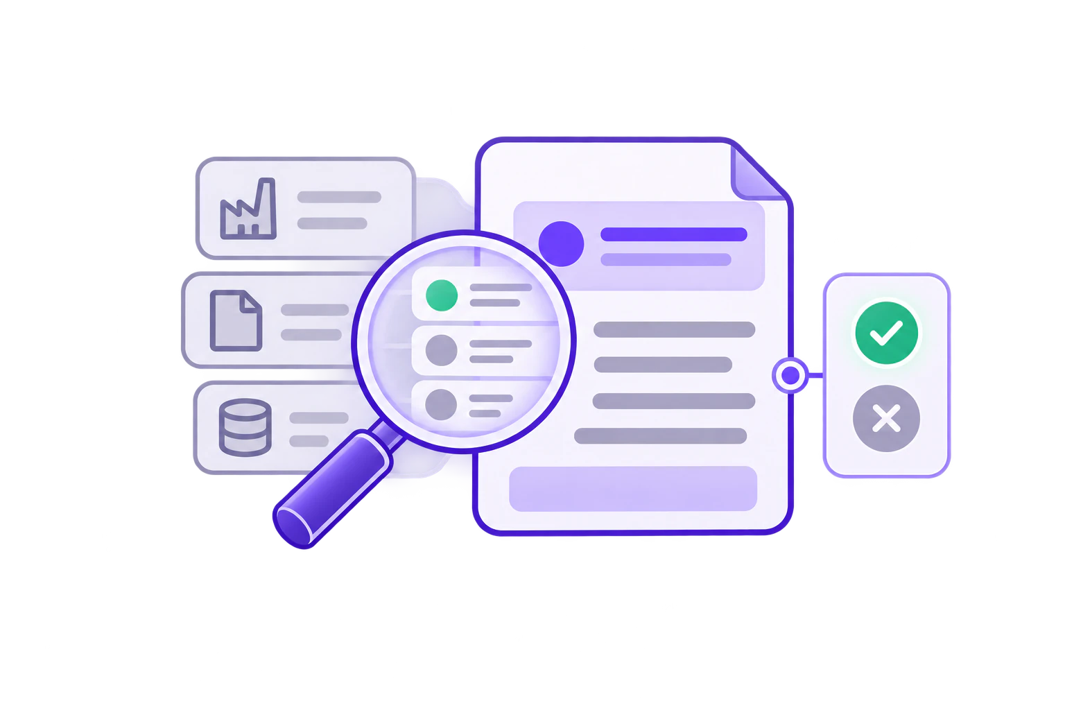 Recommendation evidence icon showing a proposal reviewed against supporting information
